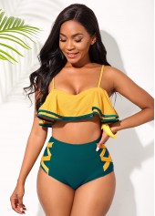 High Waisted Ruffle Hem Spaghetti Strap Bikini Set