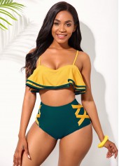 High Waisted Ruffle Hem Spaghetti Strap Bikini Set