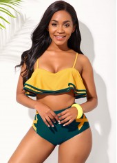 High Waisted Ruffle Hem Spaghetti Strap Bikini Set