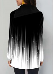 Ombre Decorative Button White Asymmetrical Neck T Shirt