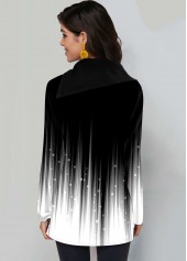 Ombre Decorative Button White Asymmetrical Neck T Shirt