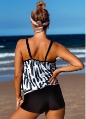 Contrast Spaghetti Strap Striped Blouson Tankini Set