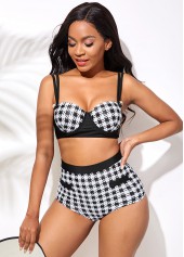 Double Strap High Waist Houndstooth Print Bikini Set