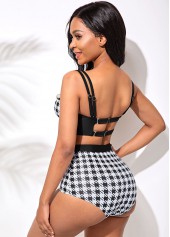 Double Strap High Waist Houndstooth Print Bikini Set