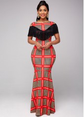 Cold Shoulder Plaid Tassel Detail Dress