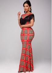 Cold Shoulder Plaid Tassel Detail Dress