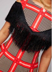 Cold Shoulder Plaid Tassel Detail Dress