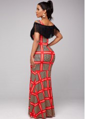 Cold Shoulder Plaid Tassel Detail Dress