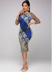 3/4 Sleeve Leopard Round Neck Dress