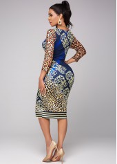 3/4 Sleeve Leopard Round Neck Dress