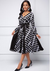 V Neck Long Sleeve Plaid dress