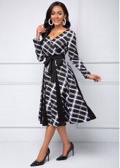 V Neck Long Sleeve Plaid dress