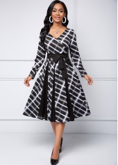 V Neck Long Sleeve Plaid dress