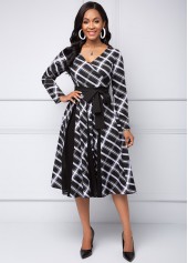 V Neck Long Sleeve Plaid dress