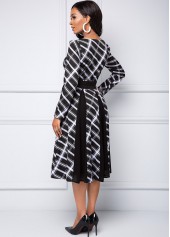 V Neck Long Sleeve Plaid dress