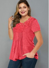 Crinkle Chest Short Sleeve Plus Size T Shirt