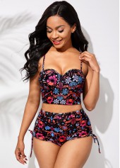 Criss Cross Back Floral Print High Waisted Bikini Set