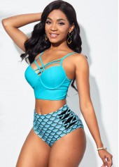Cross Strap Geometric Print High Waisted Bikini Set