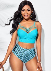 Cross Strap Geometric Print High Waisted Bikini Set