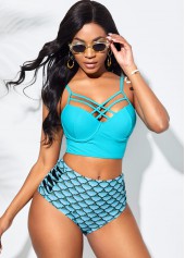 Cross Strap Geometric Print High Waisted Bikini Set