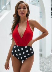 Polka Dot Halter One Piece Swimwear