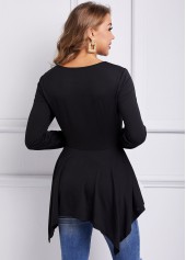 Long Sleeve Mesh Asymmetric Hem T Shirt