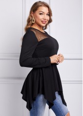 Long Sleeve Mesh Asymmetric Hem T Shirt
