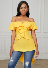 Asymmetric Hem Flounce Off Shoulder Blouse