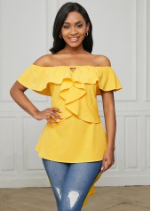 Asymmetric Hem Flounce Off Shoulder Blouse