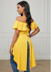 Asymmetric Hem Flounce Off Shoulder Blouse