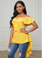Asymmetric Hem Flounce Off Shoulder Blouse