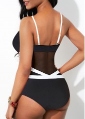 Mesh Color Block Spaghetti Strap One Piece Swimwear