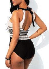 Striped Halter Keyhole Neckline One Piece Swimwear
