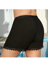 Black Lace Stitching Drawstring Waist Swimwear Shorts