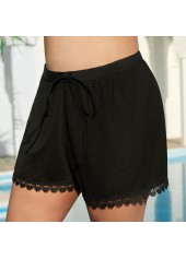 Black Lace Stitching Drawstring Waist Swimwear Shorts