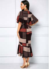 Plaid Butterfly Sleeve Contrast Mermaid Dress 