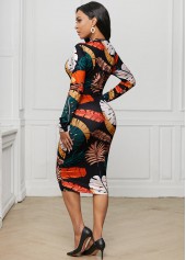 Printed Zip Front Long Sleeve Dress