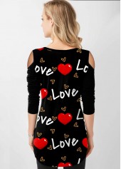 Letter Polka Dot Heart Print Cold Shoulder T Shirt