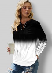 Ombre Print Lace Up Plus Size Long Sleeve Sweatshirt