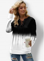 Ombre Print Lace Up Plus Size Long Sleeve Sweatshirt