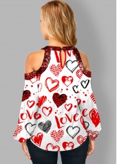 Keyhole Neckline Cold Shoulder Heart Print T Shirt