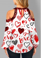 Keyhole Neckline Cold Shoulder Heart Print T Shirt