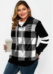 Plus Size Plaid Long Sleeve Drawstring Sweatshirt