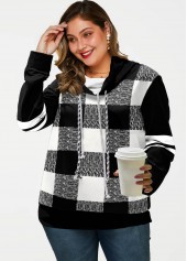 Plus Size Plaid Long Sleeve Drawstring Sweatshirt