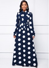 Long Sleeve Turndown Collar Polka Dot Dress
