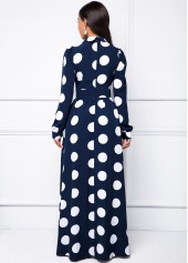 Long Sleeve Turndown Collar Polka Dot Dress