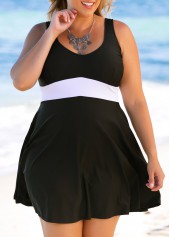Contrast Plus Size Swimdress and Panty