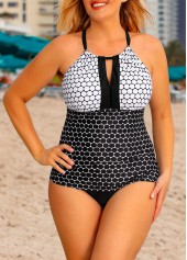 Polka Dot Cross Strap Plus Size Tankini Set