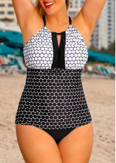 Polka Dot Cross Strap Plus Size Tankini Set