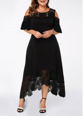 Cold Shoulder Lace Stitching Plus Size Dress